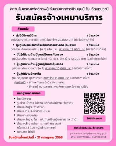 ประกาศด่วน!! รับสมัครพนักงานตำแหน่งจ้างเหมาบริการ